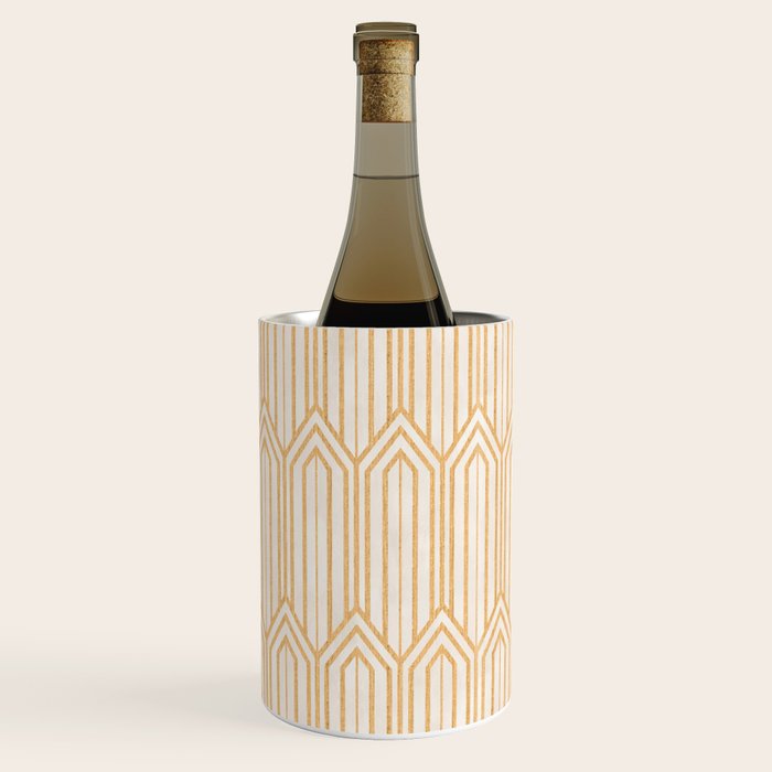 Art Deco Gatsby Geometric Pattern Ivory and Gold Wine Chiller Gallery Image 3