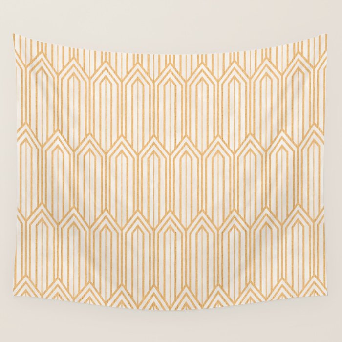 Art Deco Gatsby Geometric Pattern Ivory and Gold Wall Tapestry Gallery Image 4