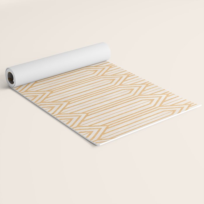 Art Deco Gatsby Geometric Pattern Ivory and Gold Yoga Mat Gallery Image 2