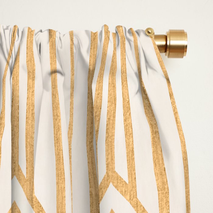 Art Deco Gatsby Geometric Pattern Ivory and Gold Window Curtain Gallery Image 2