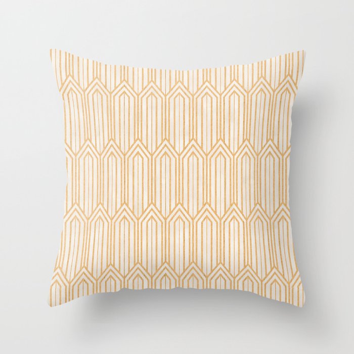 Art Deco Gatsby Geometric Pattern Ivory and Gold Throw Pillow
