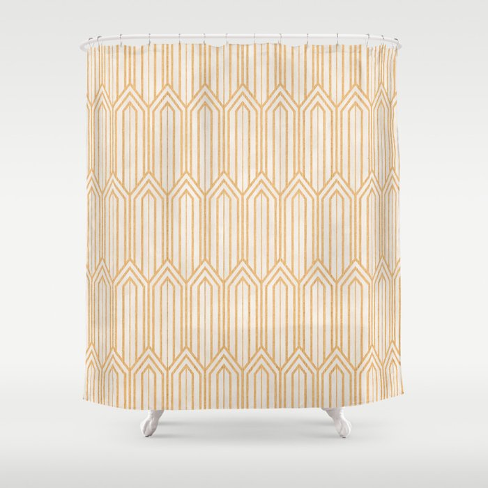 Art Deco Gatsby Geometric Pattern Ivory and Gold Shower Curtain Gallery Image 1