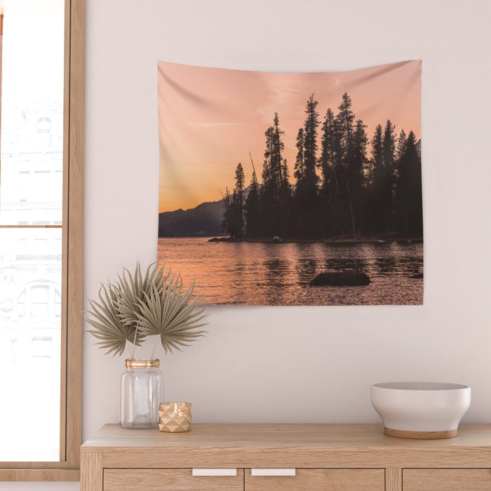 Forest Island at the Lake - Nature Photography Wall Tapestry Gallery Image 2