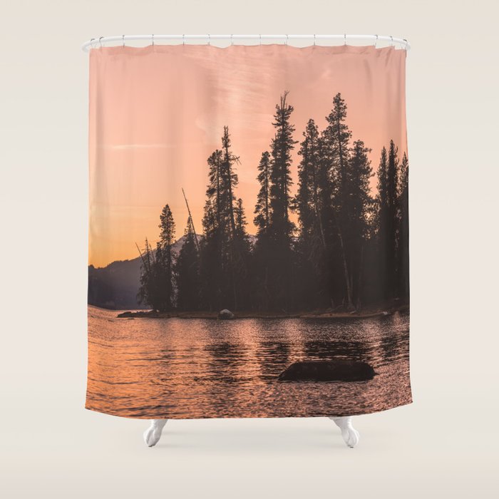 Forest Island at the Lake - Nature Photography Shower Curtain Gallery Image 1