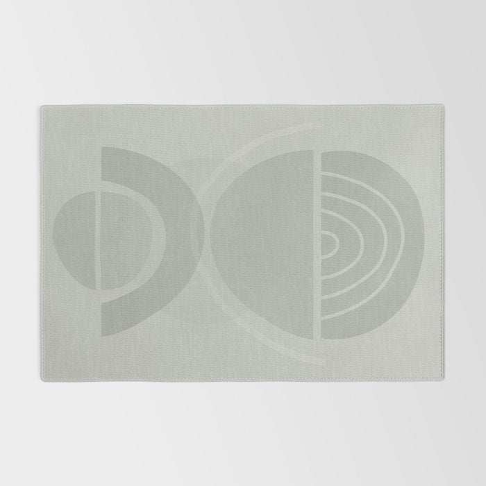 Mid Century Eclectic Calm Vibes In Pastel Grey and Green Shapes Rug Gallery Image 2