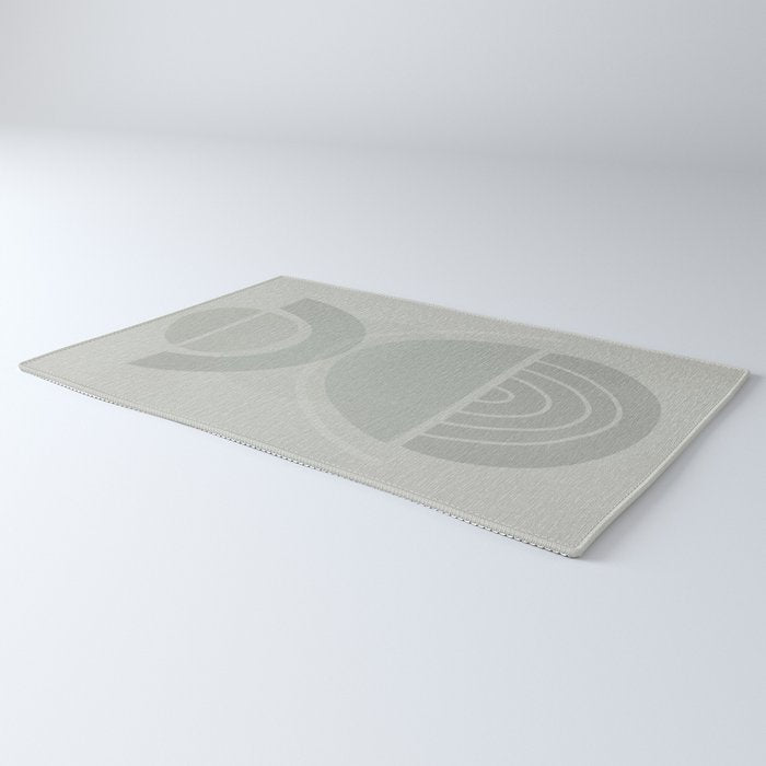 Mid Century Eclectic Calm Vibes In Pastel Grey and Green Shapes Rug Gallery Image 3