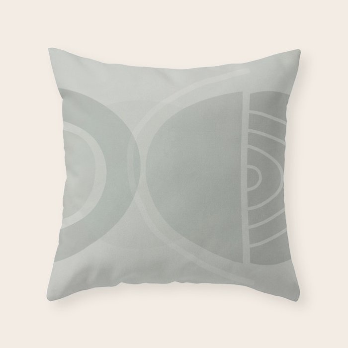 Mid Century Eclectic Calm Vibes In Pastel Grey and Green Shapes Throw Pillow Gallery Image 1