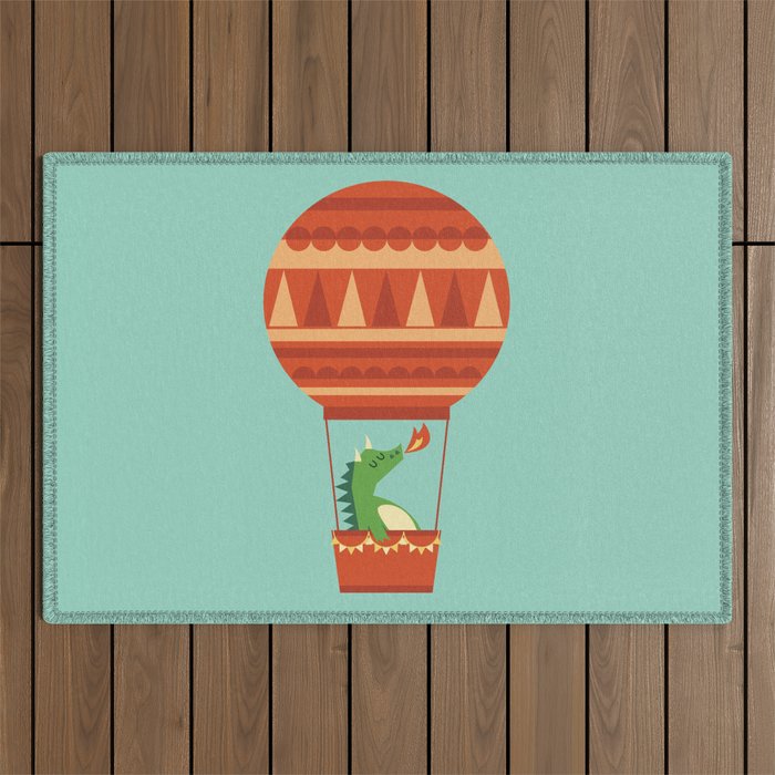 Dragon On Hot Air Balloon Outdoor Rug Gallery Image 1