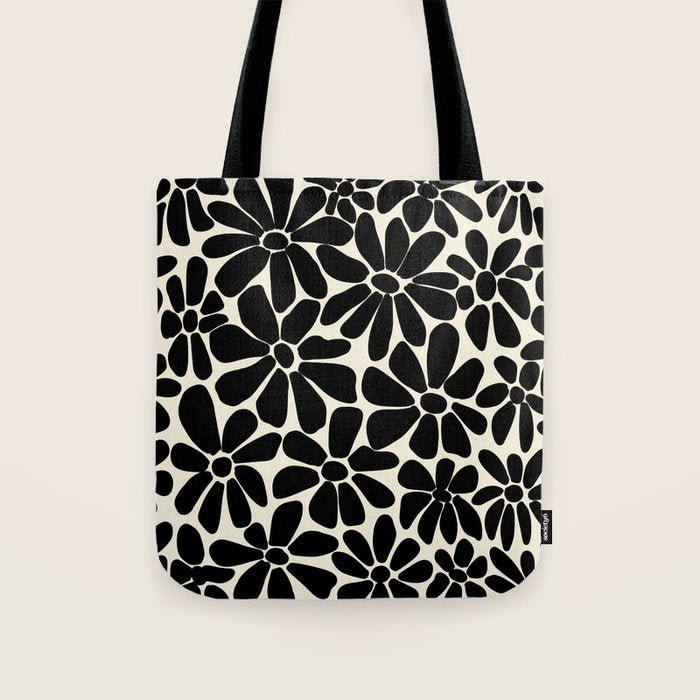 Black and White Retro Floral Art Print  Tote Bag Gallery Image 1
