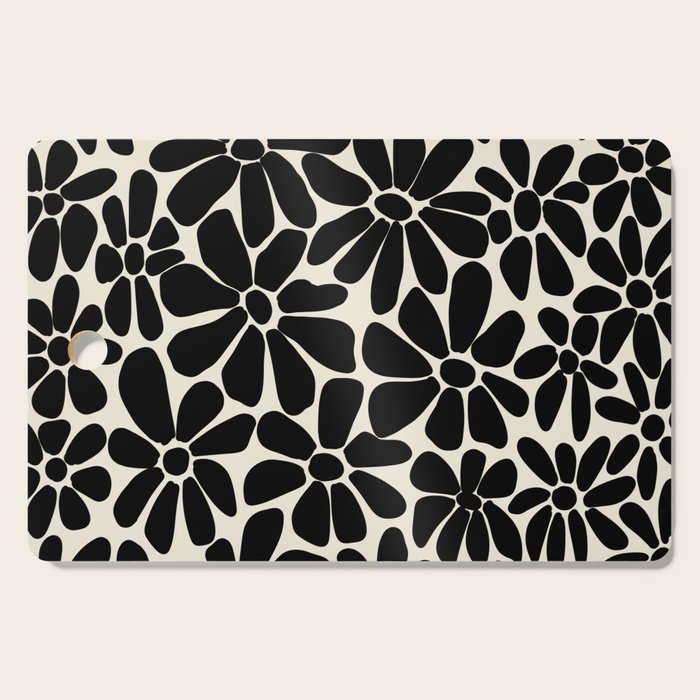 Black and White Retro Floral Art Print  Cutting Board Gallery Image 1
