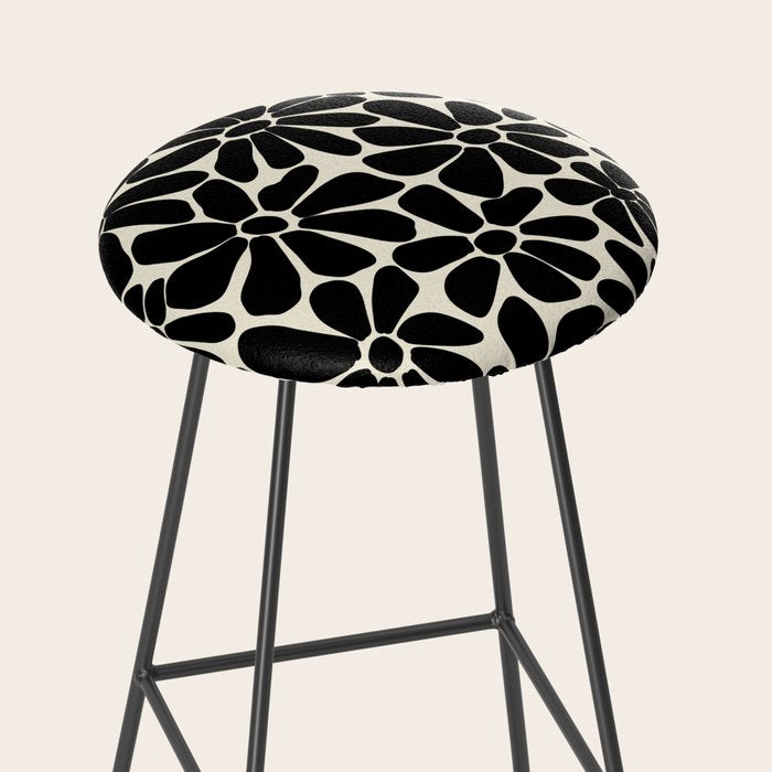 Black and White Retro Floral Art Print  Stool Gallery Image 2