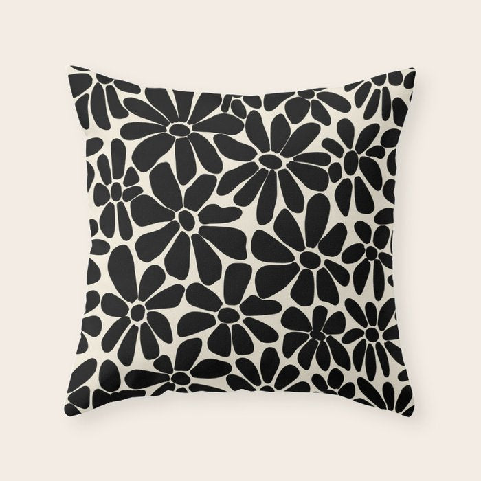 Black and White Retro Floral Art Print  Throw Pillow Gallery Image 6