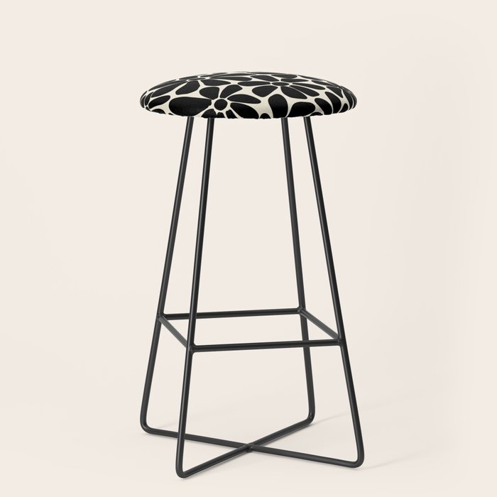 Black and White Retro Floral Art Print  Stool Gallery Image 1