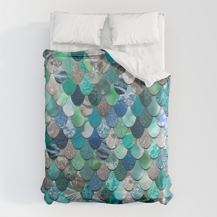 Mermaid Art, Sea,Teal, Mint, Aqua, Blue Duvet Cover Gallery Image 1