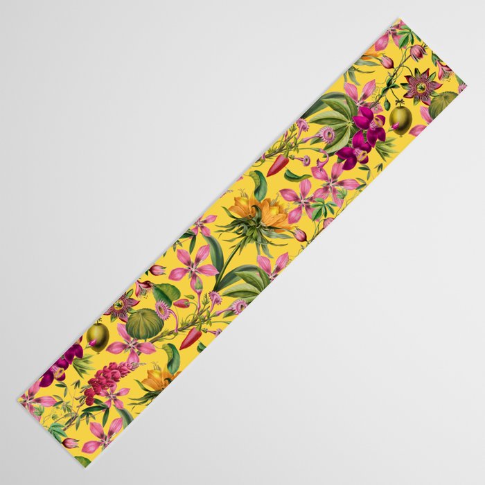 Tropical Bloom Serenade Exotic Floral Pattern Vintage Botanical Vibes Yellow Table Runner Gallery Image 3