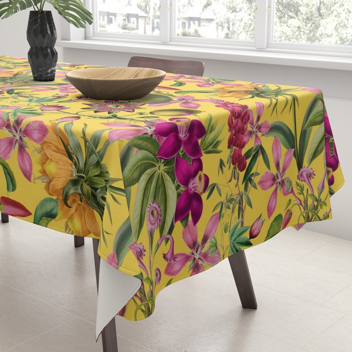 Tropical Bloom Serenade Exotic Floral Pattern Vintage Botanical Vibes Yellow Tablecloth Gallery Image 3