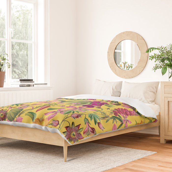 Tropical Bloom Serenade Exotic Floral Pattern Vintage Botanical Vibes Yellow Duvet Cover Gallery Image 2