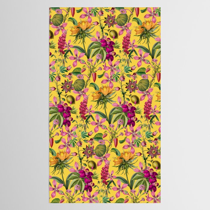 Tropical Bloom Serenade Exotic Floral Pattern Vintage Botanical Vibes Yellow Tablecloth Gallery Image 2