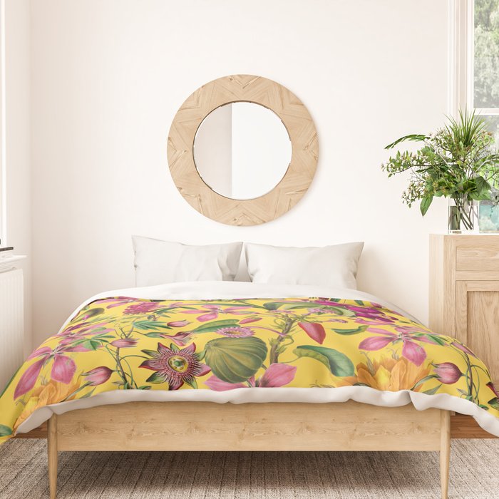 Tropical Bloom Serenade Exotic Floral Pattern Vintage Botanical Vibes Yellow Duvet Cover Gallery Image 3