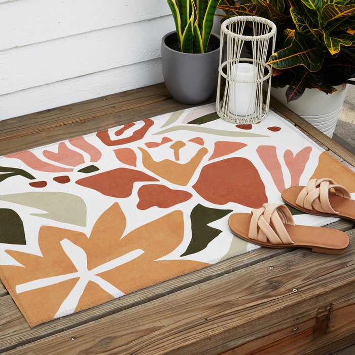 Colorful abstract florals Outdoor Rug Gallery Image 2
