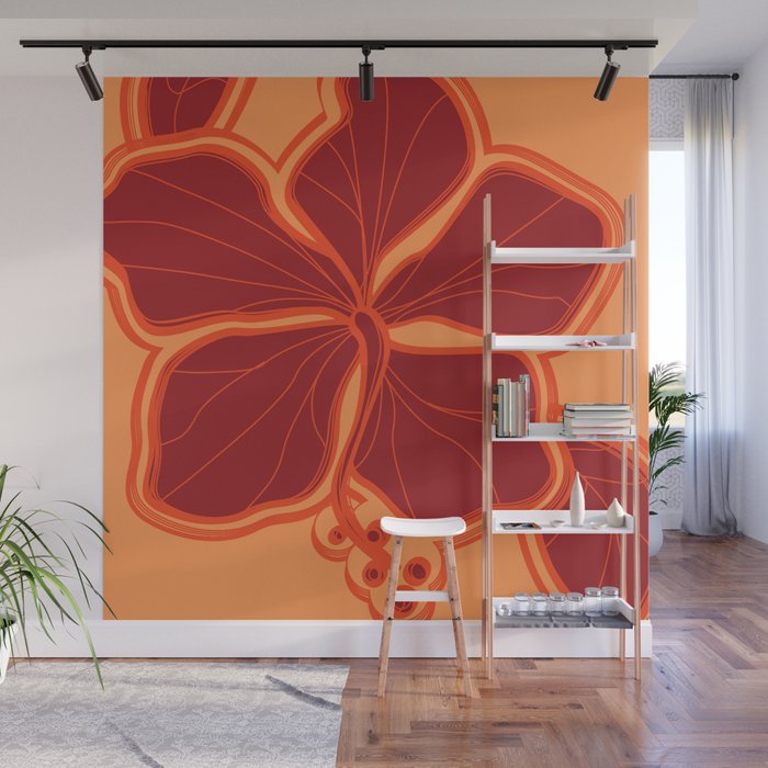 Kailua Hibiscus Hawaiian Sketchy Floral Design Wall Mural Gallery Image 1