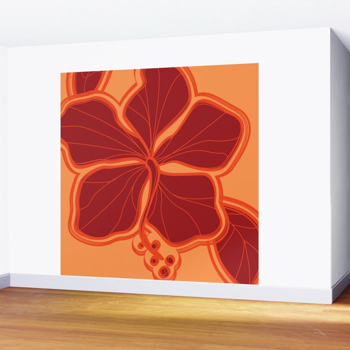Kailua Hibiscus Hawaiian Sketchy Floral Design Wall Mural Gallery Image 2