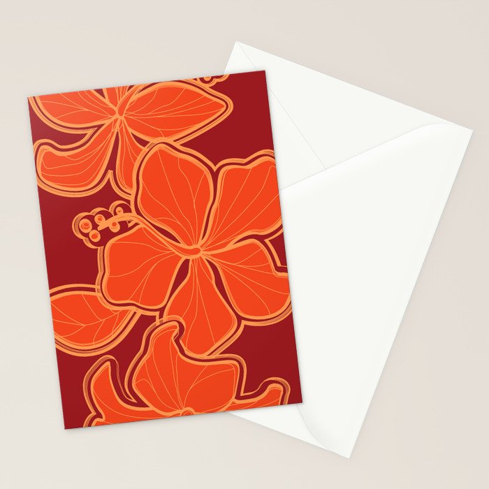 Kailua Hibiscus Hawaiian Sketchy Floral Design Stationery Card Gallery Image 2
