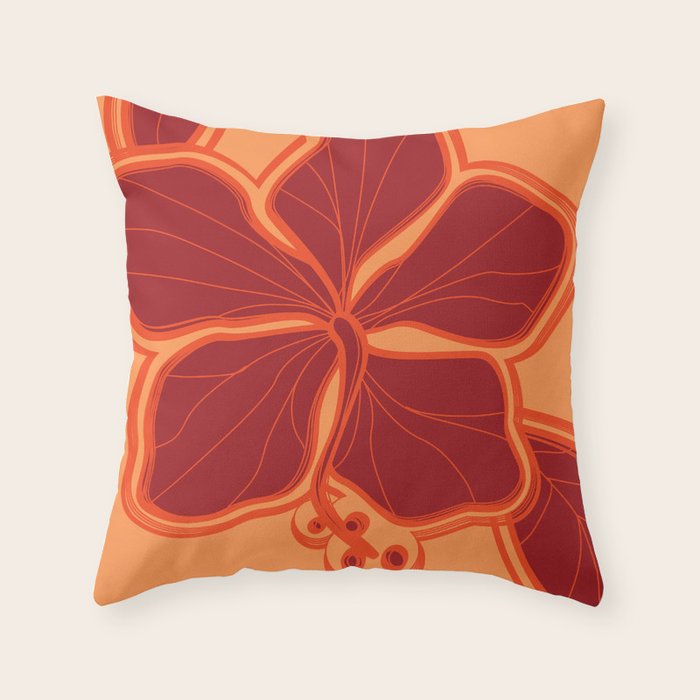 Kailua Hibiscus Hawaiian Sketchy Floral Design Throw Pillow Gallery Image 6