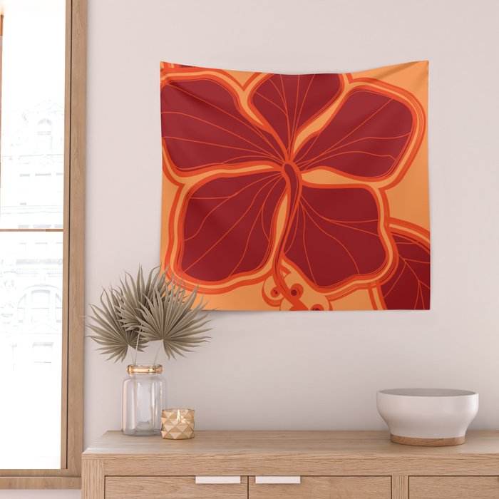 Kailua Hibiscus Hawaiian Sketchy Floral Design Wall Tapestry Gallery Image 2