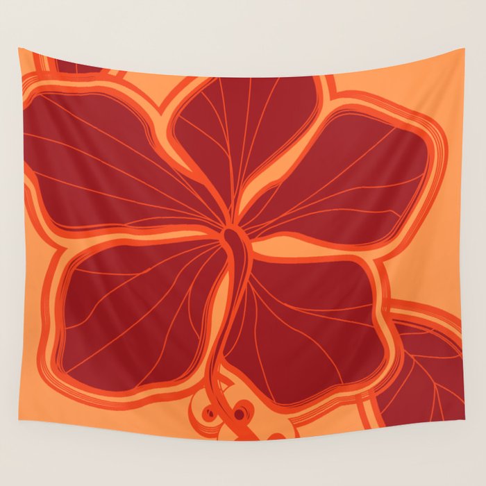 Kailua Hibiscus Hawaiian Sketchy Floral Design Wall Tapestry Gallery Image 4
