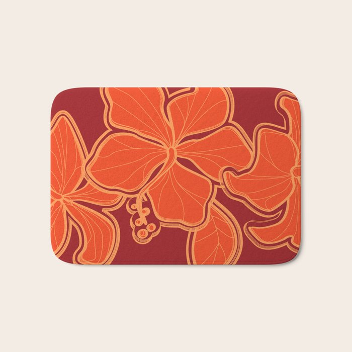 Kailua Hibiscus Hawaiian Sketchy Floral Design Bath Mat Gallery Image 1