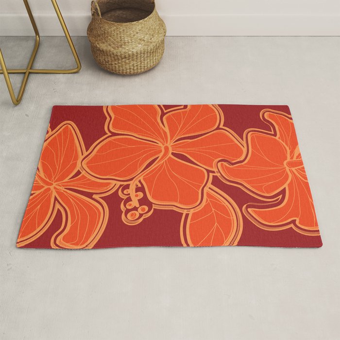 Kailua Hibiscus Hawaiian Sketchy Floral Design Rug Gallery Image 1