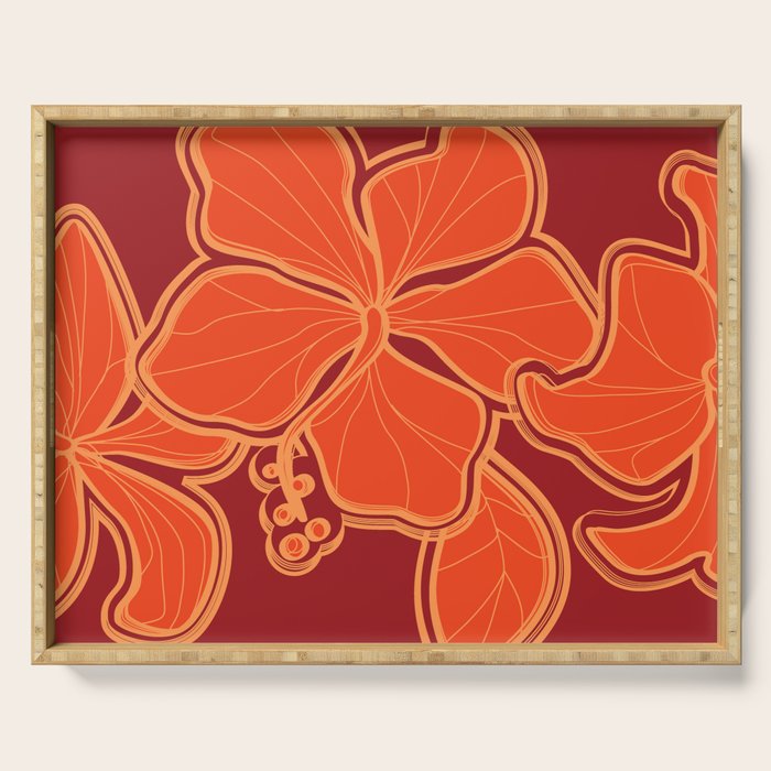 Kailua Hibiscus Hawaiian Sketchy Floral Design Serving Tray Gallery Image 1