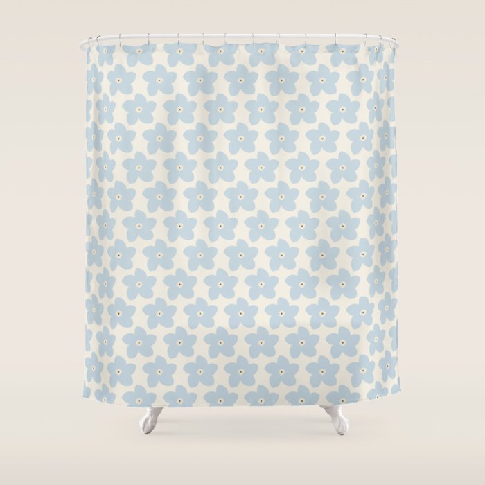 Light Blue And Cream Retro Flower Shower Curtain Gallery Image 1