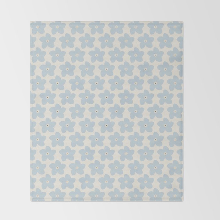 Light Blue And Cream Retro Flower Throw Blanket Gallery Image 2