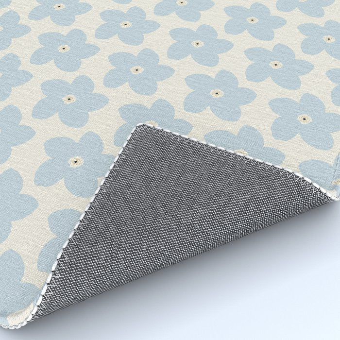 Light Blue And Cream Retro Flower Rug Gallery Image 4