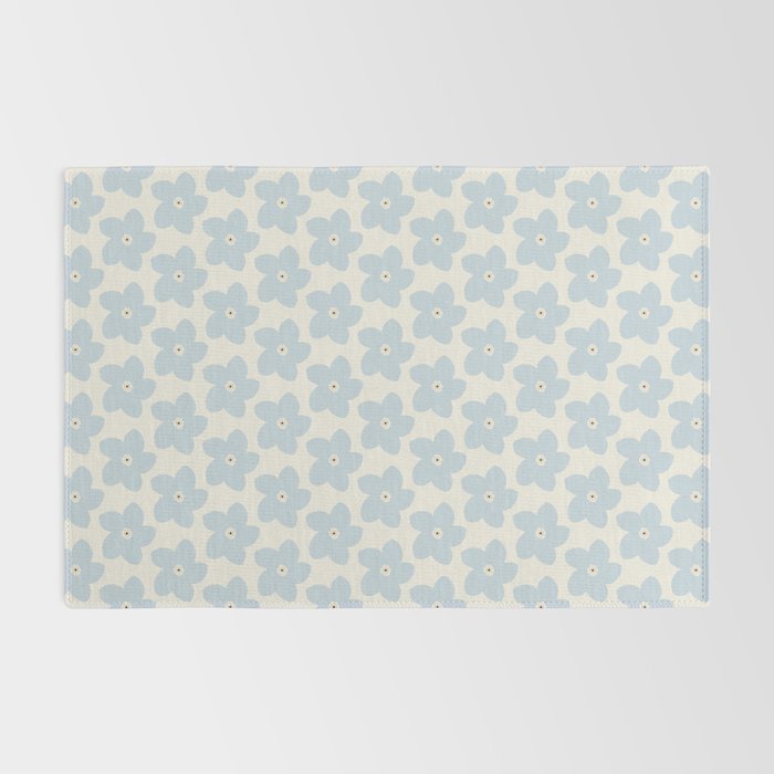 Light Blue And Cream Retro Flower Rug Gallery Image 2