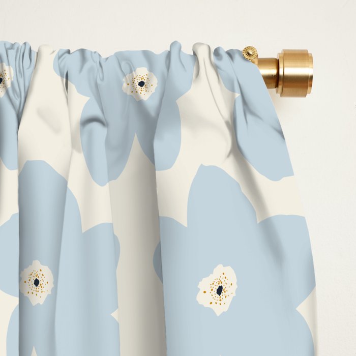 Light Blue And Cream Retro Flower Window Curtain Gallery Image 2