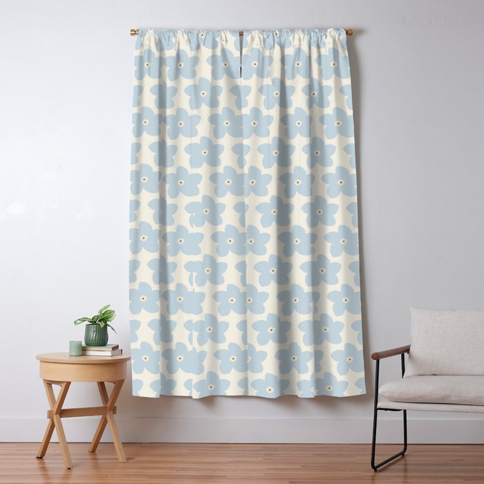 Light Blue And Cream Retro Flower Window Curtain Gallery Image 5