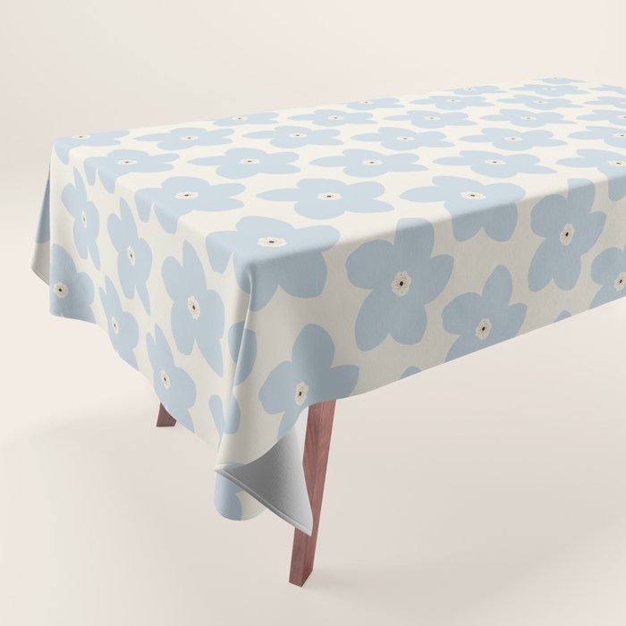 Light Blue And Cream Retro Flower Tablecloth Gallery Image 1