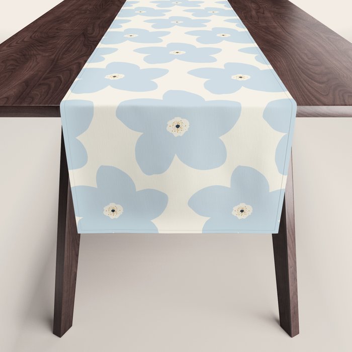 Light Blue And Cream Retro Flower Table Runner Gallery Image 1