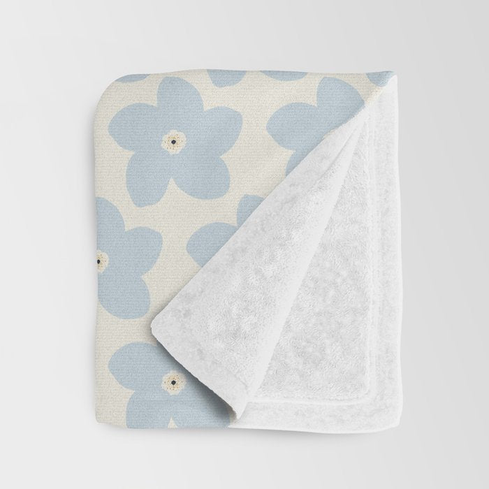 Light Blue And Cream Retro Flower Throw Blanket Gallery Image 3