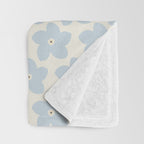 Light Blue And Cream Retro Flower Throw Blanket Gallery Image 3