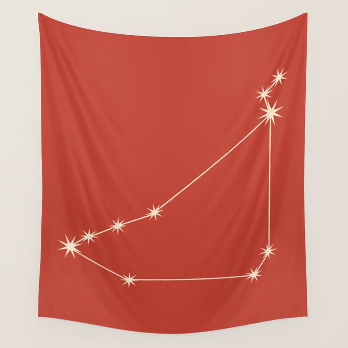 Capricorn Zodiac Star Constellation Line Art Red Wall Tapestry Gallery Image 1
