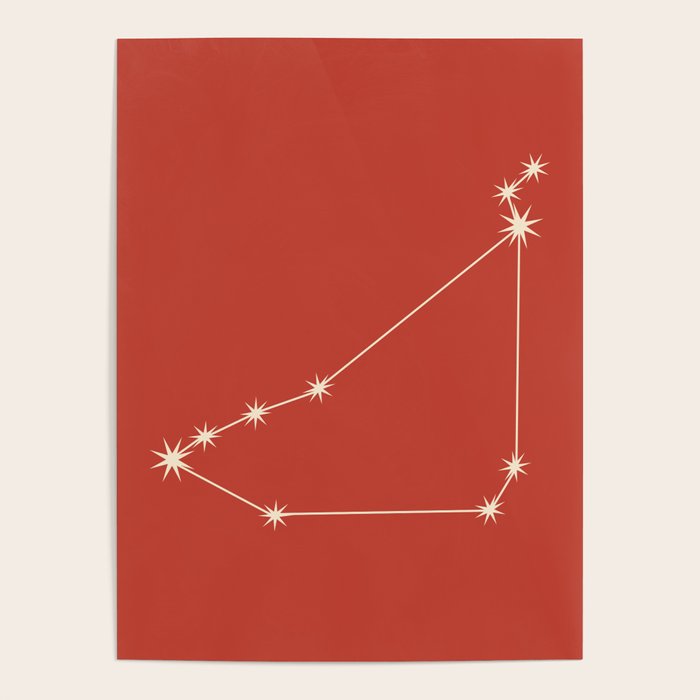 Capricorn Zodiac Star Constellation Line Art Red Poster Gallery Image 1