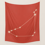 Capricorn Zodiac Star Constellation Line Art Red Wall Tapestry Gallery Image 4