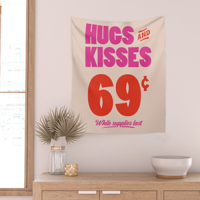 Hugs and Kisses - Pink and Orange Wall Tapestry Gallery Image 2