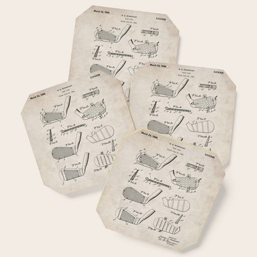 Golf Clubs Patent - Golfing Art - Antique Coaster