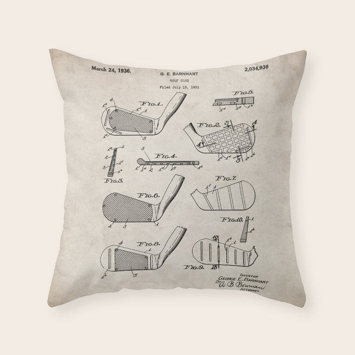 Golf Clubs Patent - Golfing Art - Antique Throw Pillow Gallery Image 6