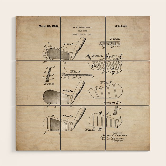 Golf Clubs Patent - Golfing Art - Antique Wood Wall Art Gallery Image 1